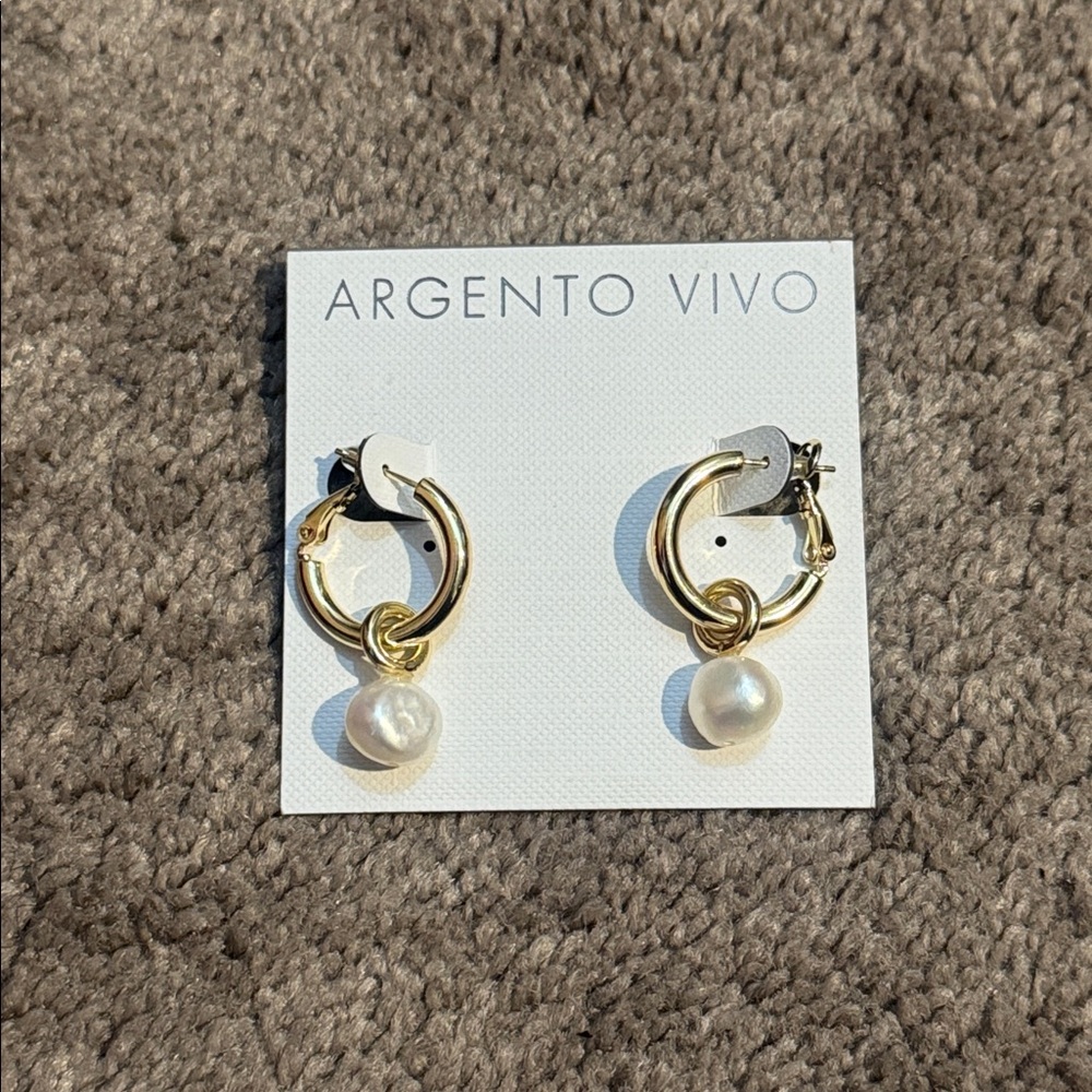 Argento Vivo Gold Plated Sterling Silver Pearl Earrings
